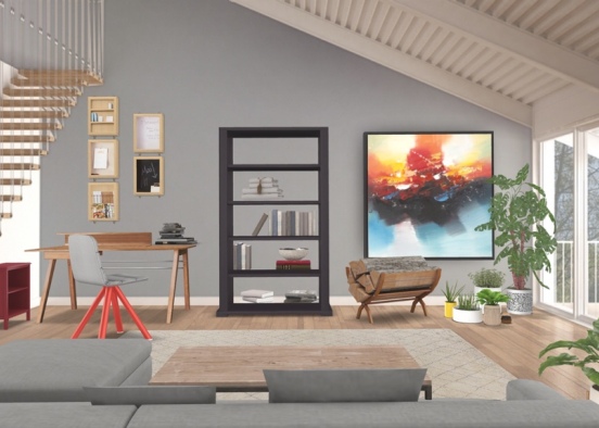 Living Room-Office Design Rendering