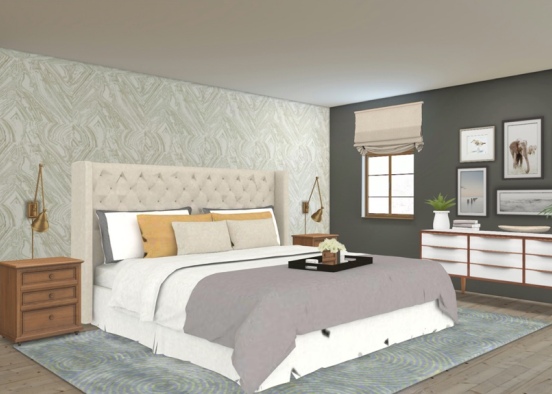 Bedroom with Wallpaper Design Rendering