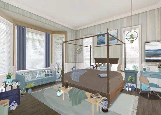 bedroom with blue Design Rendering