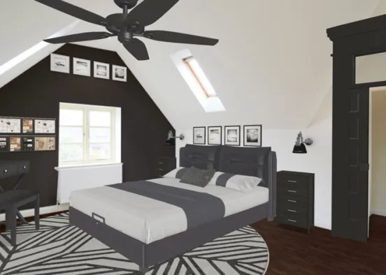 Black and white bedroom Design Rendering