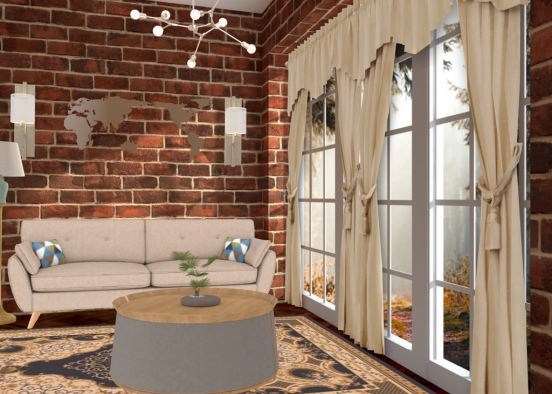 brick living room Design Rendering