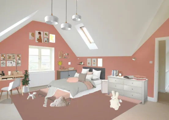 Girly Pink Room Design Rendering
