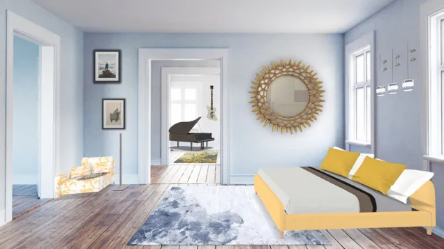 bright blue bedroom