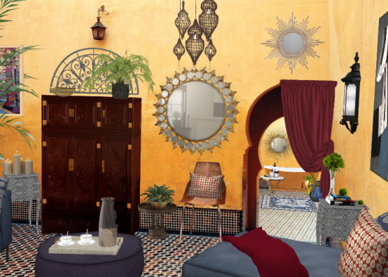 Sitting room with a Moroccan flavor. Design Rendering