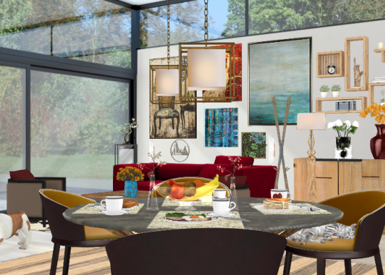 Dining and living room Design Rendering