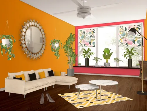 voici un salon style mexicain avec couleur chaude et plante 