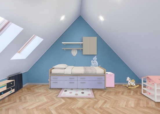 Pink and Purple Kids Room.  Design Rendering