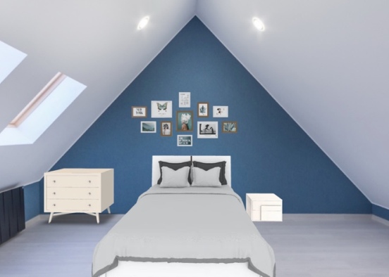 blue white bedroom Design Rendering