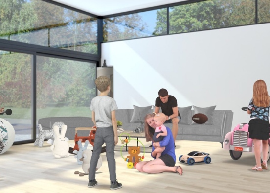 Living room with twins a baby and a teenager and obviously parents!  Design Rendering