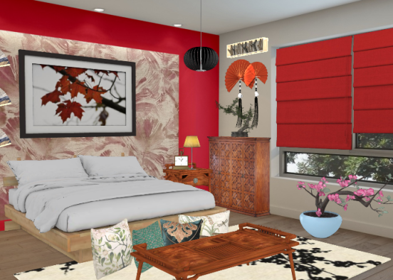 Chinese style bedroom Design Rendering