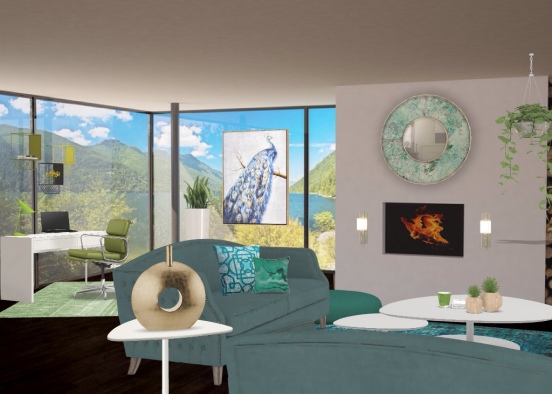 Peacock inspired living space and office area  Design Rendering