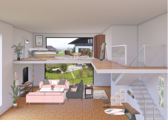 Open plan living area and bedroom  Design Rendering