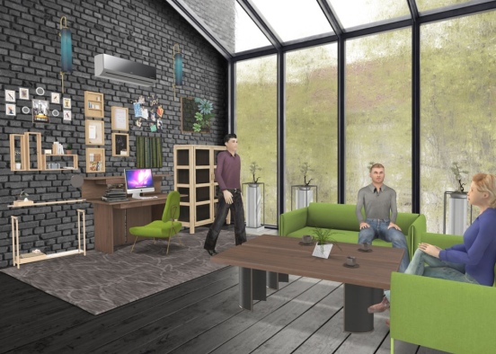 Green Themed Office Room Design Rendering