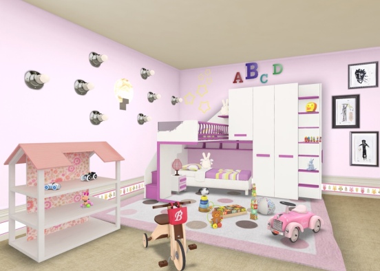 Girls Bedroom for 2 (Kids) 👭        Design Rendering