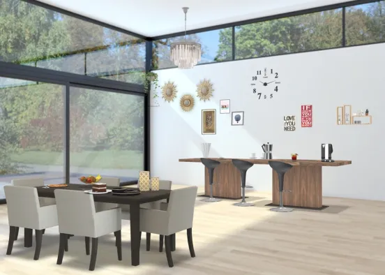 DINING ROOM AND ISLAND  Design Rendering