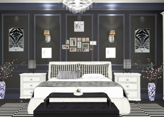Negru-Alb! ............................ în decor dormitor!!! Design Rendering