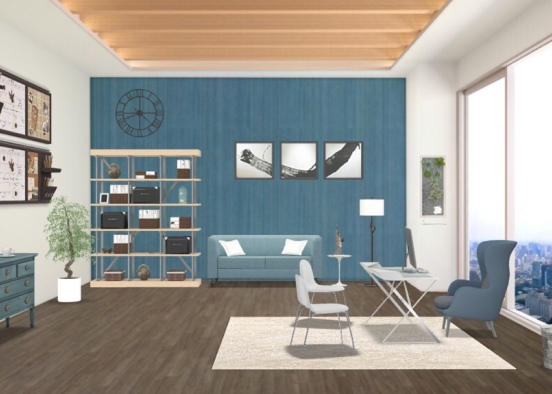 white and blue office  Design Rendering