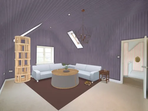 Modern room with weird 80 wallpaper 