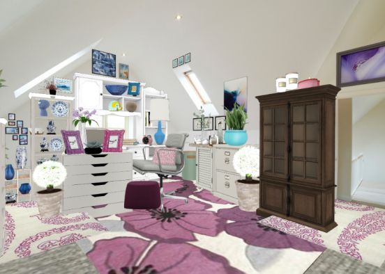 Pretty pastel home office Design Rendering