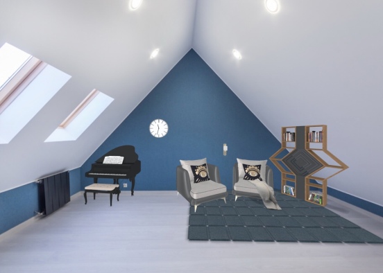 Book area with piano area in one Design Rendering