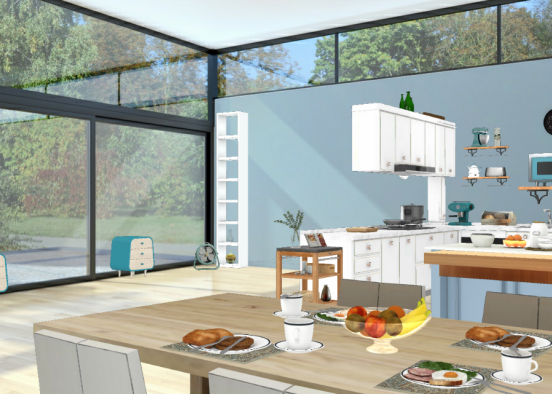 Living room kitchen Design Rendering