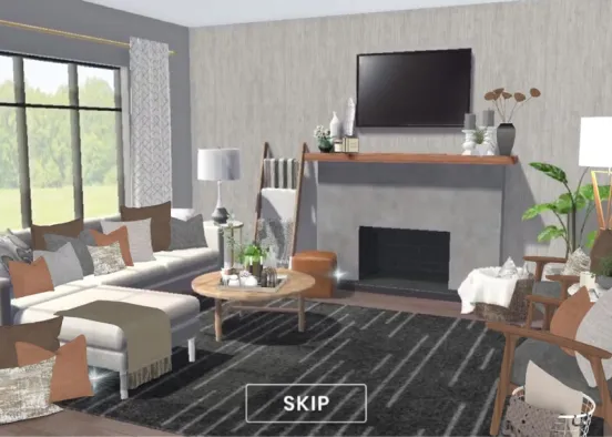 Brown Trad Living Room Design Rendering