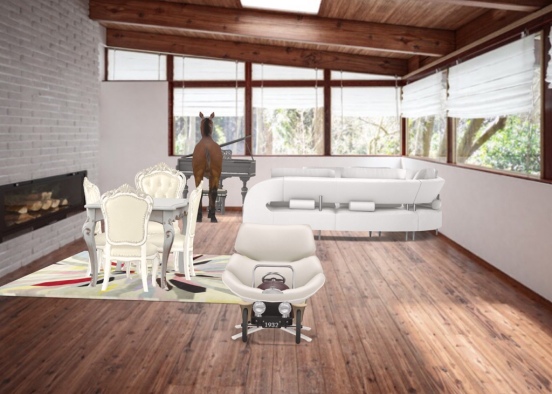 living room with a Horse playing piano Design Rendering