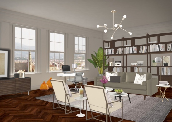 living room with office area  Design Rendering