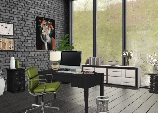 Black & Green Office Design Rendering