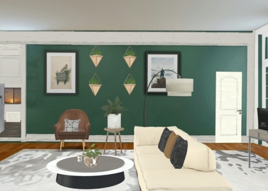 Green Queens Livingroom  Design Rendering