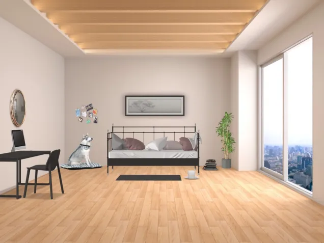 This room is design for people who like minimalistic looks and a cozy look at the same time  it’s a cute and cozy bedroom !