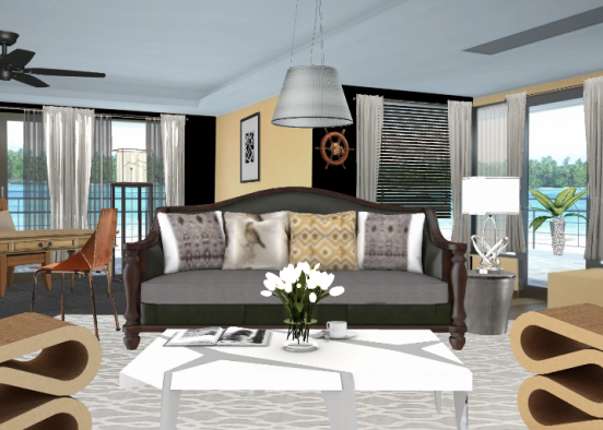 Ocean View Living Room Design Rendering