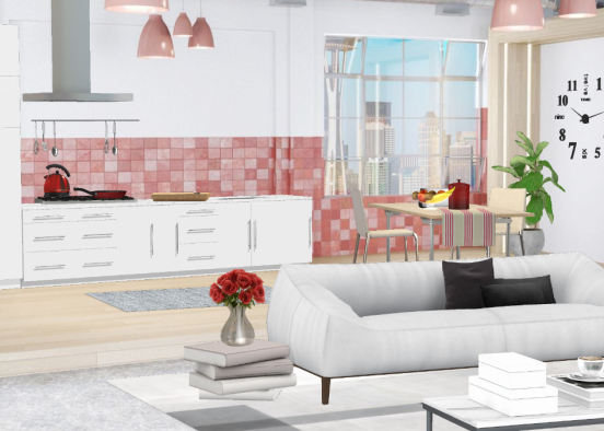 Apartment living room and kitchen  Design Rendering