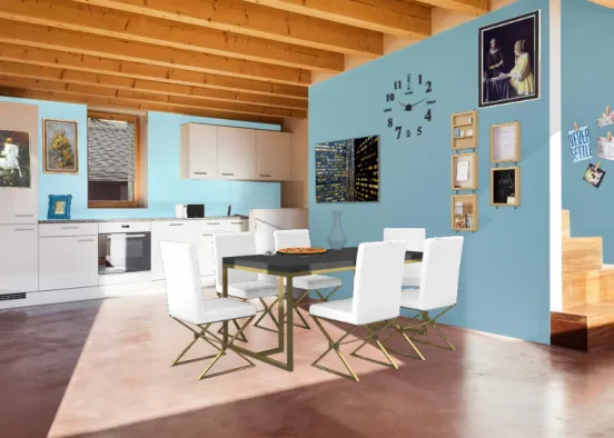 Cucina blu comoda Design Rendering