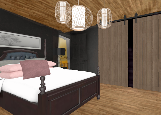 Black & Wood bedroom  Design Rendering