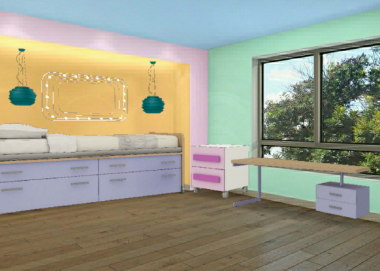 I dont like it very much. Didn't finish. Kids colorful bedroom Design Rendering