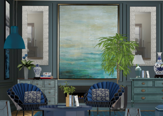 Livingroom Blue Design Rendering