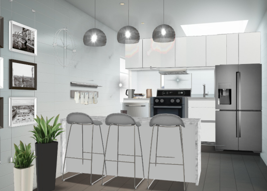 Contemporary black & white tiny kitchen Design Rendering