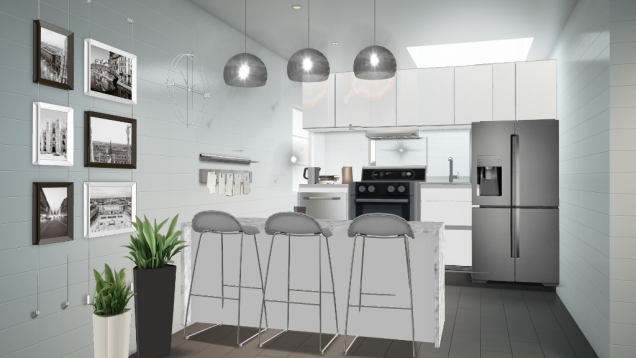 Contemporary black & white tiny kitchen