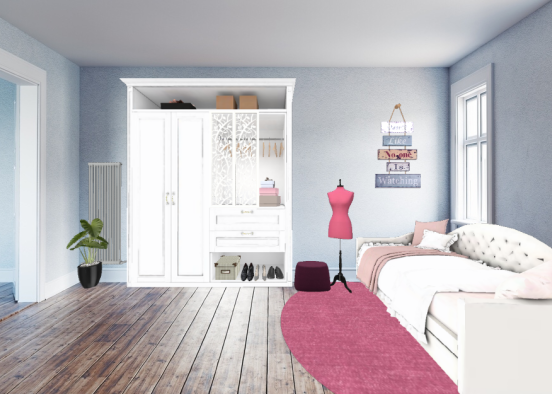 Dormitorio blanco y rosa Design Rendering