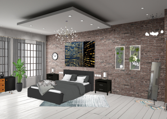 Industrial Bedroom Design Rendering