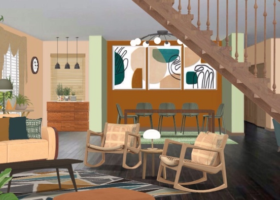 Boho family room 🌿🌱🍃 Design Rendering