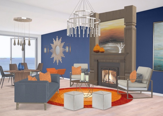 Beautiful Blue And Orange Living Room! Design Rendering