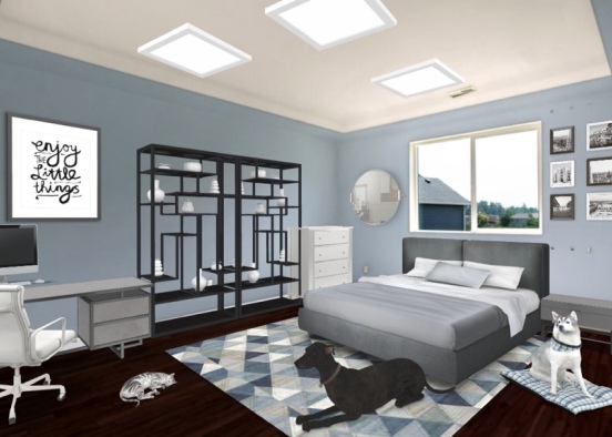 Grey and white Bedroom Design Rendering