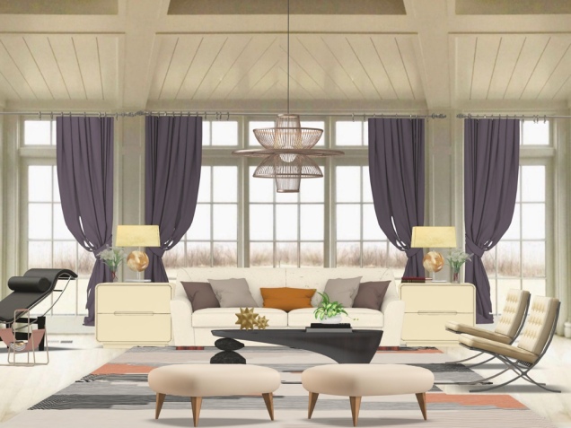 Eclectic living in purple, orange and cream