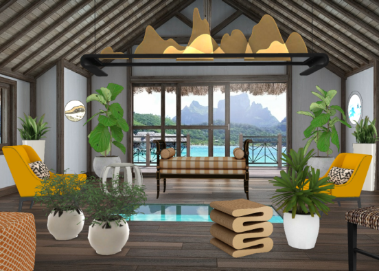 Carribean resort lobby Design Rendering