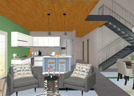 OPEN CONCEPT,  KITCHEN, DINNING AND LIVING ROOM.  Design Rendering
