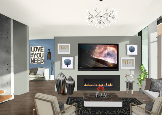 LIVING ROOM WITH A FIREPLACE  Design Rendering