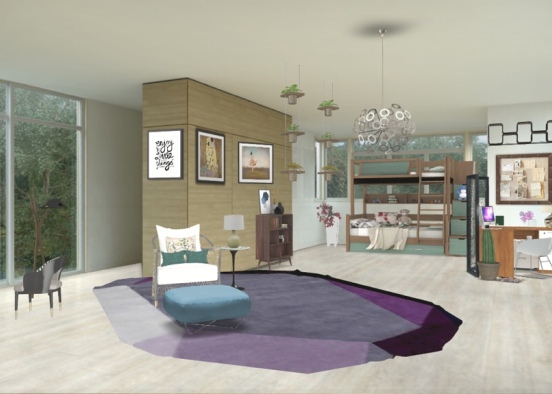 Office , Bedroom and living room all in one Design Rendering
