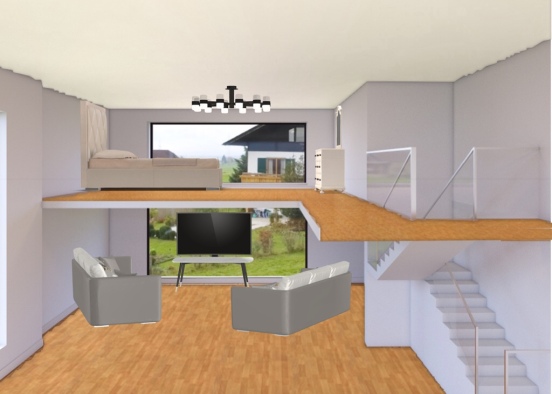 the living room and bedroom connected Design Rendering
